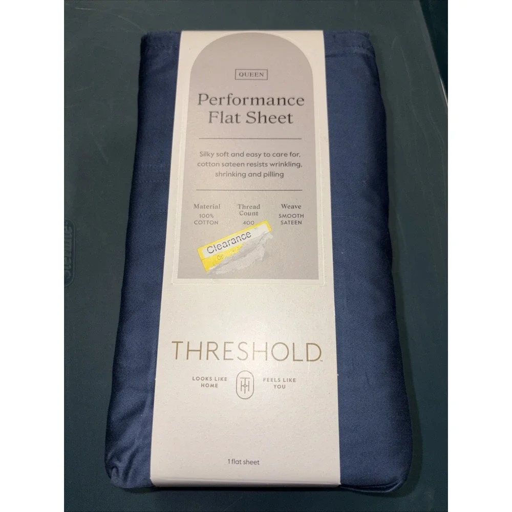 Threshold Queen Size 400 Thread Count Performance Flat Sheet - Metallic Blue